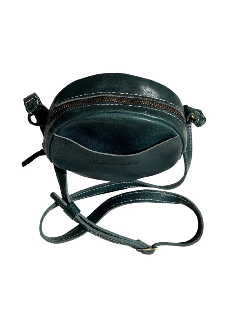 Vintage Portland Leather Round Rare Teal Green Leather Crossbody Bag